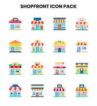 Shopfront Flat Set Icons Pack Ilustración de archivo