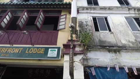 Shophouse on Main Bazaar Street, Kuching, Sarawak, Malaysia, Borneo Stock Footage