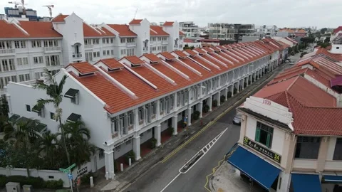 Shophouses at Joo Chiat (by drone) Stock Footage 138511889
