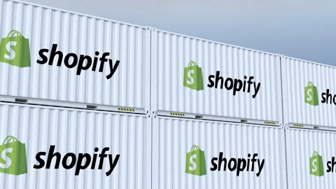 Shopify logo Metal Boxes Branded with Identity Logo and Flag Adorned Shipping Stock Footage 262929932
