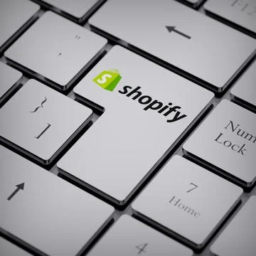 Shopify logo notebook keycap 3d illustration stock market editorial Stock Photos
