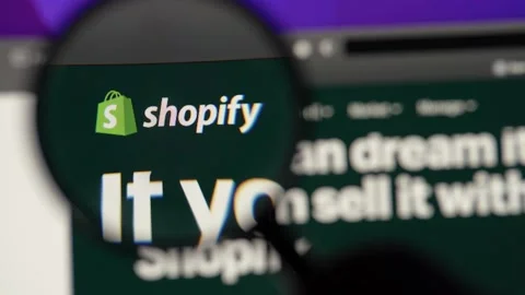 Shopify Online Website Logo on a Computer Screen Closeup Focus Stock Footage 219158506