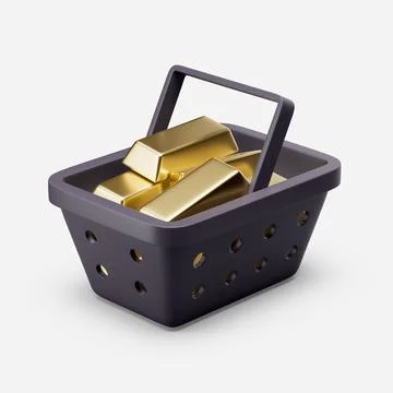 Shoping basket with gold bars simple icon template 3d illustration on white b Stock Illustration