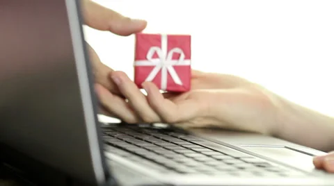 Shoping or taking a gift from internet Stock Footage 34632410