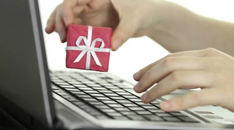 Shoping or taking a gift from internet Stock Footage 34632661