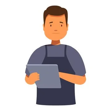 Shopkeeper wearing apron using digital tablet for inventory management Illustrazione stock