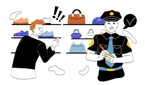 Shoplifting caught by security. Vector illustration Stock Illustration