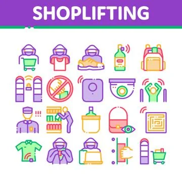 Shoplifting Collection Elements Icons Set Vector Illustrazione stock