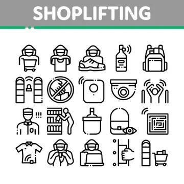 Shoplifting Collection Elements Icons Set Vector Stock Illustration