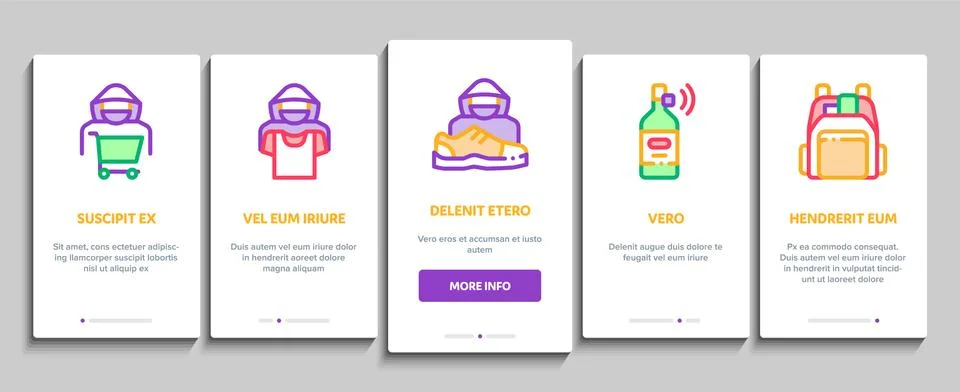 Shoplifting Onboarding Elements Icons Set Vector 스톡 일러스트