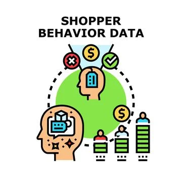 Shopper behavior data analysis impacting customer decisions Stock Illustration