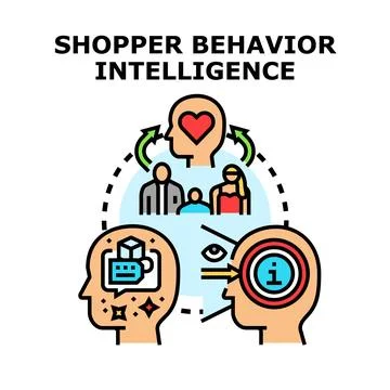Shopper behavior intelligence analyzing consumer data understanding Illustrazione stock