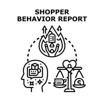 Shopper behavior report analyzing consumer demand and purchasing decisions Stock Illustration