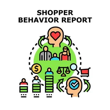 Shopper behavior report analyzing consumer decision making process Illustrazione stock