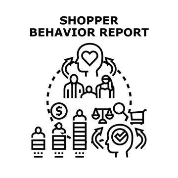 Shopper behavior report analyzing consumer decision making process Stock Illustration