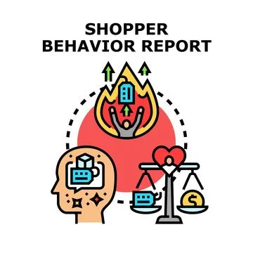 Shopper behavior report analyzing consumer demand and purchasing decisions Stock Illustration