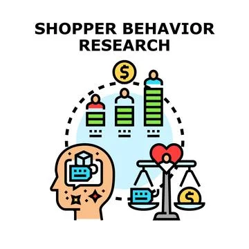 Shopper behavior research analyzing consumer needs and preferences Illustrazione stock