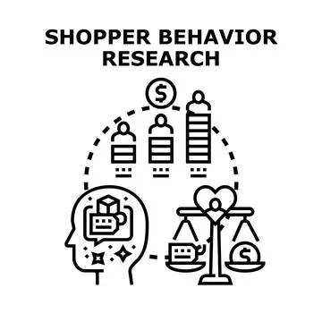 Shopper behavior research analyzing consumer needs and preferences Stock Illustration