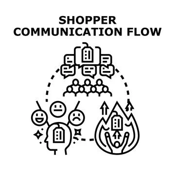 Shopper communication evaluating purchasing decision and feedback Stock Illustration