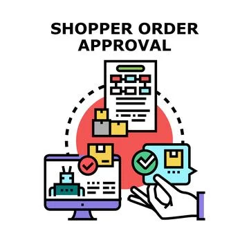 Shopper order approval process completing transaction concept 스톡 일러스트