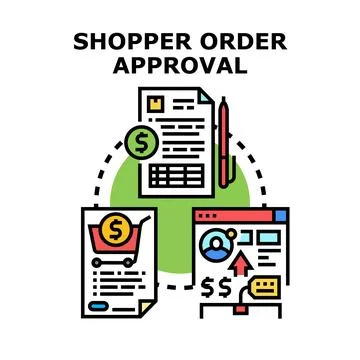 Shopper order approval process confirming online transaction 库存插图