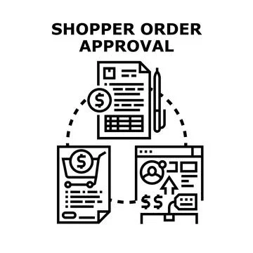 Shopper order approval process confirming online transaction Illustrazione stock