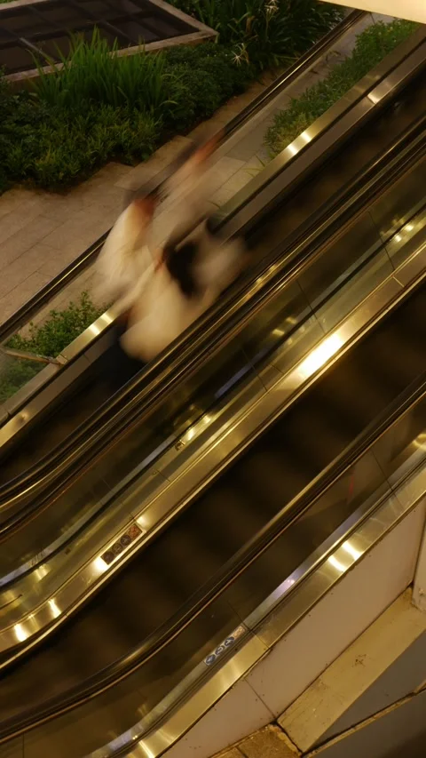 Shoppers and Commuters Riding Escalator Up to BTS Skytrain Stock Footage 339067545