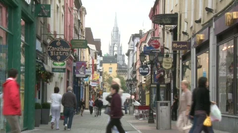 Shoppers on Cook Street, Cork City Stock Footage