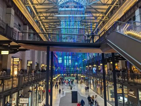 Shoppers exploring the redeveloped Battersea Power Station, a modern London Stock Photos