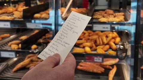 Shoppers List at Bakery Market Stock Footage 284147112