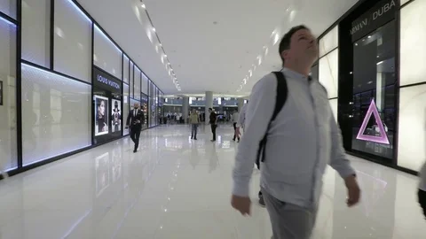Shoppers Strolling along the Wide Concourses of Dubai Mall Stock Footage 71746264