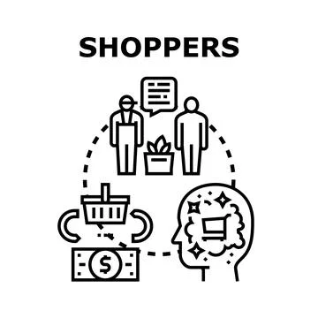 Shoppers thinking about purchasing and market analysis Ilustración de archivo