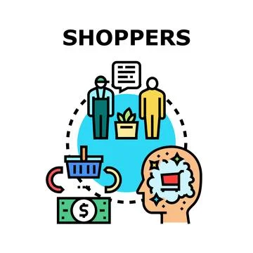 Shoppers thinking about purchasing and market analysis Illustrazione stock