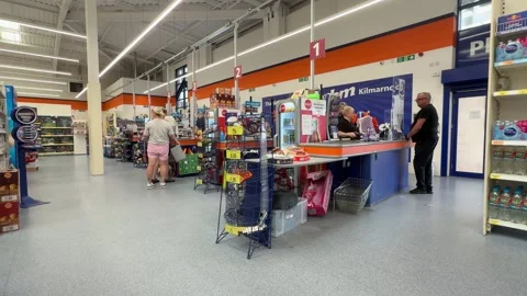 Shoppers Using Checkout Area Inside Busy Discount Retail Store Stock Footage 345847459