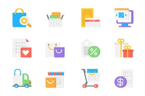 Shopping 3d icons set. Pack flat pictograms of bag, cart, credit card, mone.. Illustration