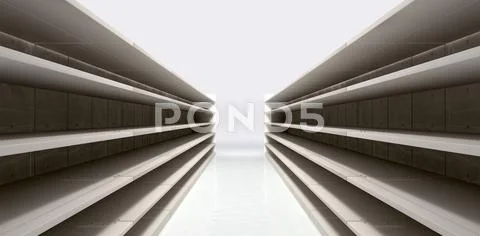 Shopping aisle with empty shelves Stock Illustration