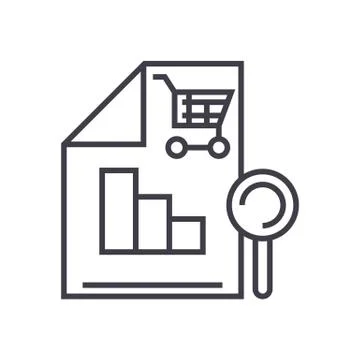 Shopping analysis vector line icon, sign, illustration on background, editable Stock Illustration