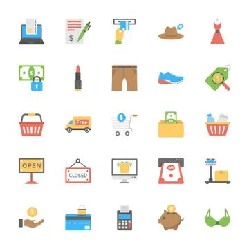 Shopping and Commerce Icon Pack Stock Illustration