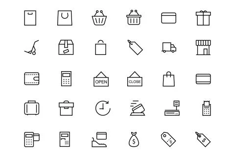 Shopping and Commerce Vector Line Icons Stock Illustration