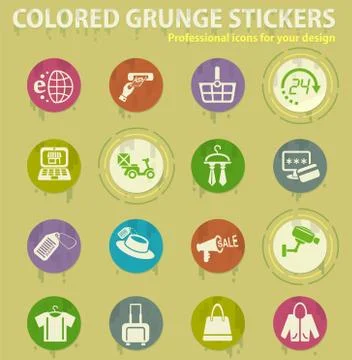 Shopping and e-commerce colored grunge icons Stock Illustration