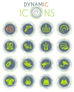 Shopping and e-commerce dynamic icons Stockillustratie