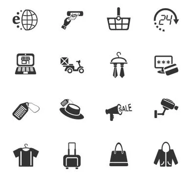 Shopping and e-commerce icon set Illustrazione stock
