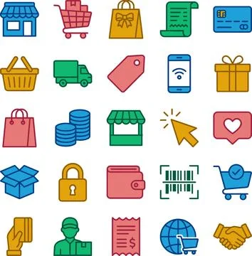 Shopping and E-commerce Icon Set for Online Retail and Business. Stock Illustration