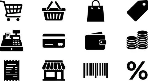 Shopping and E-commerce Icons Set for Online Retail. Stock Illustration
