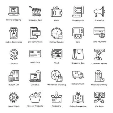 Shopping and E commerce Line Icons Pack Stock Illustration