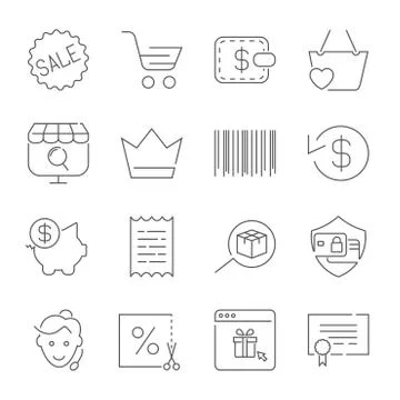 Shopping and E-Commerce pack. Line icons set for apps, programs, sites and ot Illustrazione stock
