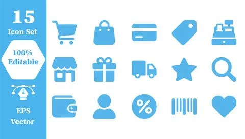 Shopping and e-commerce vector icon set with shopping ecommerce delivery Stock Illustration