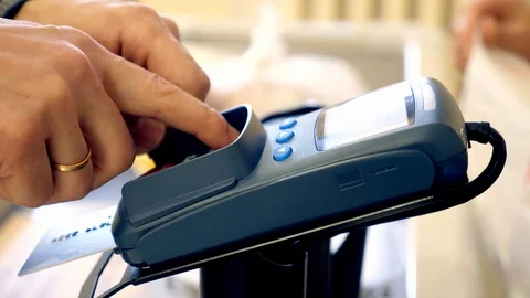 Shopping and e-payment with card in the terminal. Stock Footage 91020370