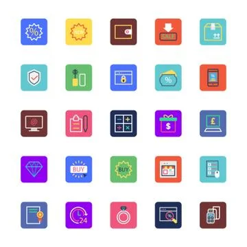 Shopping and eCommerce Colored Vector Icons Stock Illustration