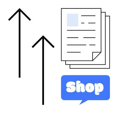 Shopping and Retail Document Processing with Upward Trends in Simple Icon Sty Stock Illustration
